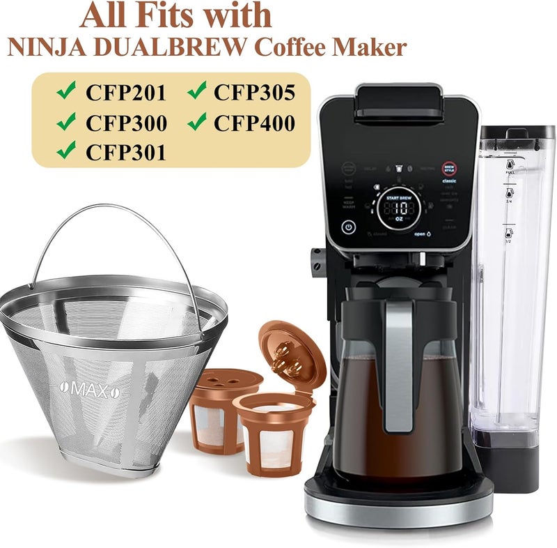 VIVISKY Reusable Coffee Filter for Ninja Coffee Maker, Cone Coffee Filters #4 for Ninja Dual Brew Pro Ninja Coffee Accessories - Image 3